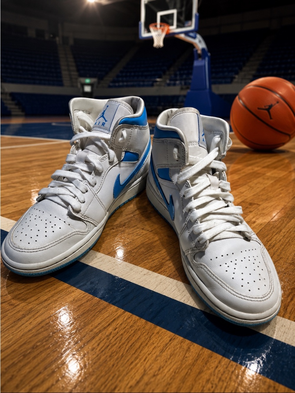 Nike White and Light Blue High-Top Basketball Sneakers air Jordan’s